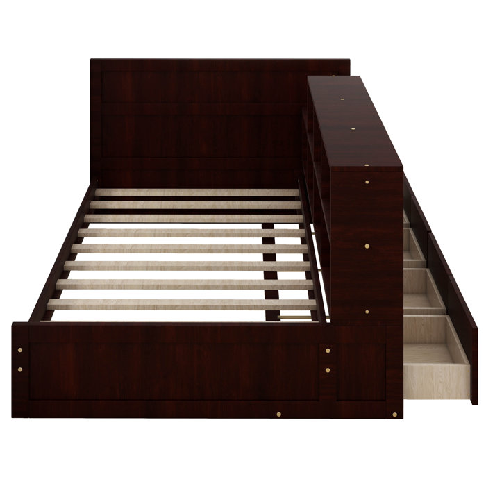 Winston Porter Kazal Twin Size Platform Bed with Drawers and Shelves